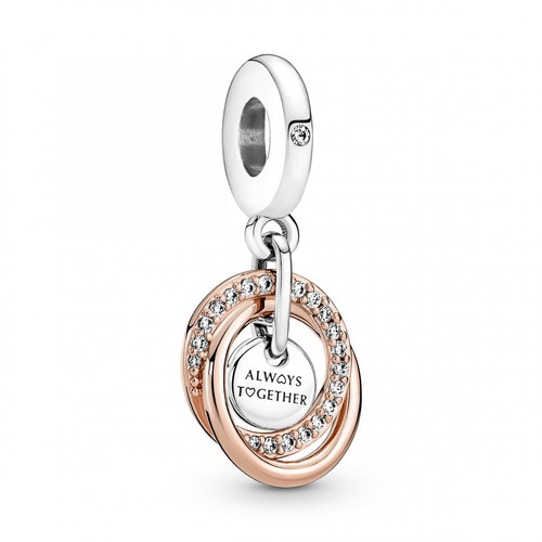 Pandora - Charm Pendant Cercles Ma Famille pour Toujours Rose - Pandora Moments  - Bijoux pandora or rose