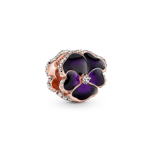 Pandora - Charm rose gold Pandora Moments fleur violette & strass - Charms et perles
