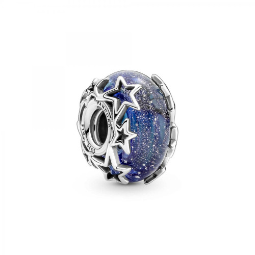 Pandora - Charm argent en Verre de Murano Bleu Galaxie & Étoile Pandora Moments - Charms pandora murano