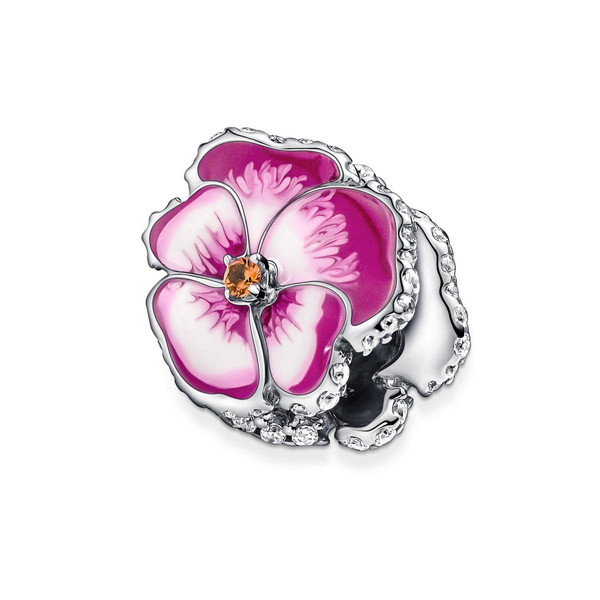 Pandora Charm argent Pandora Moments floral rose & strass scintillant 790777C01