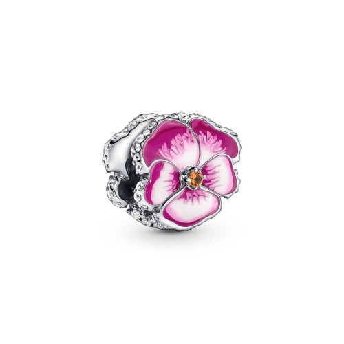 Pandora - Charm argent Pandora Moments floral rose & strass scintillant - Bijoux charms rose