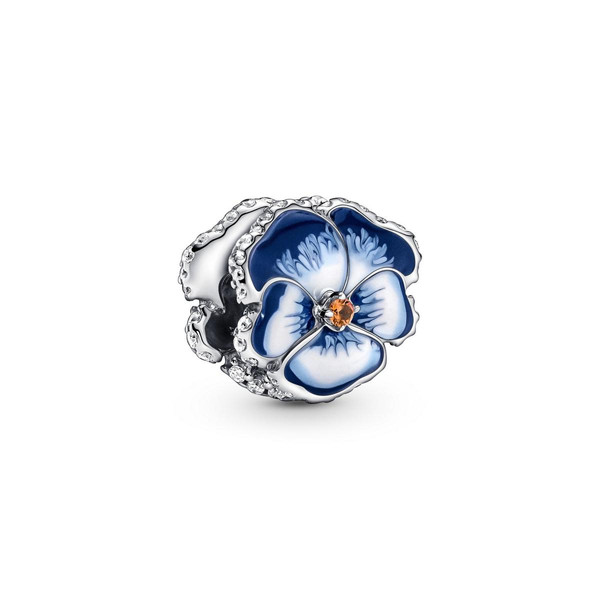 Pandora Charm argent Pandora Moments floral bleue & strass scintillant 790777C02