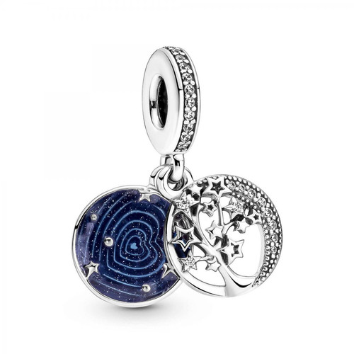 Pandora - Charm argent double pendant Pandora Moments Arbre & Lune de la Galaxie - Bijoux pandora multicolore