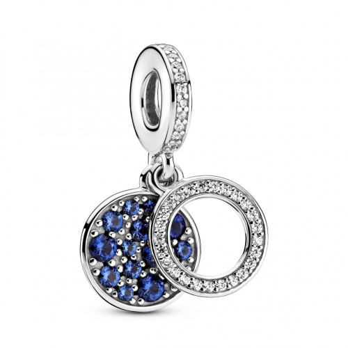 Pandora - Charm Double Pendant argent Disque Bleu Pandora Colours - Pendentif charms
