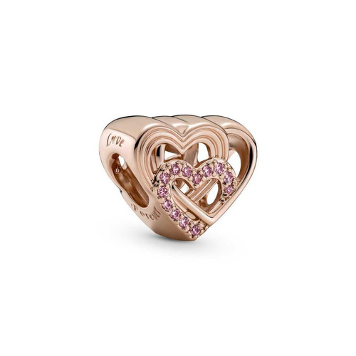 Pandora - Charms Métal doré à l'or rose fin 585/1000 Cœurs d'Amour Entrelacés Pandora Moments - Bijoux charms rose