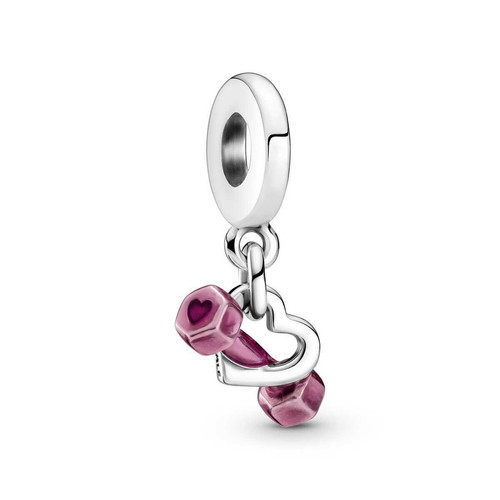 Pandora - Charm Pendant argent Haltère & Cœur Pandora Moments - Bijoux charms rose
