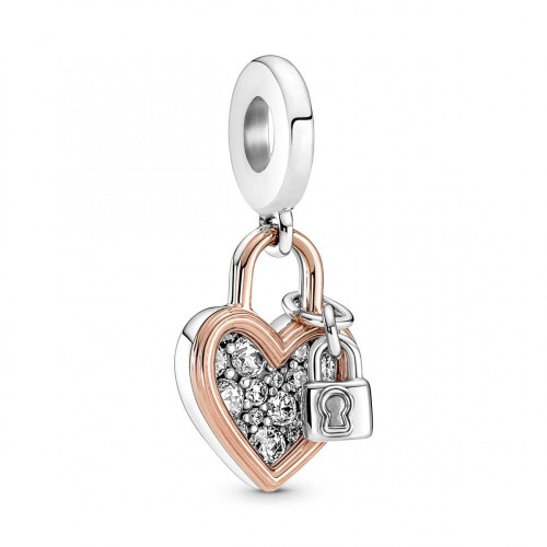 Pandora - Charm pendant rose gold Pandora moments Coeur & mini cadenas - Charms et bijoux saint valentin