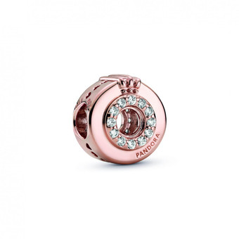 Pandora - Charm Métal doré à l'or rose fin 585/1000 O Couronné Pavé Centre Ouvert Signature Pandora - Charms pandora rose