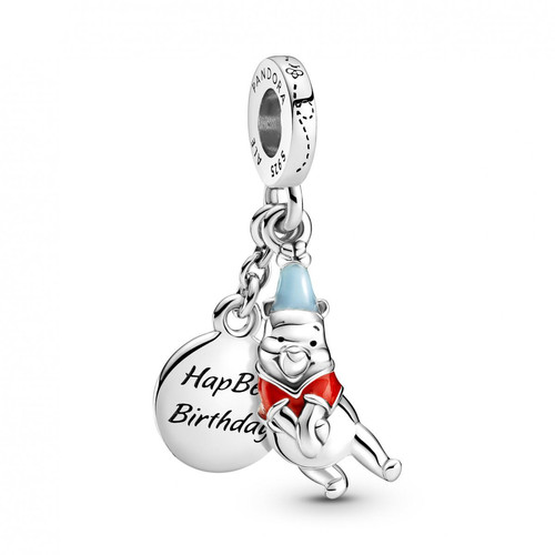 Pandora - Charm Double Pendant argent Happy birthday & Winnie L'Ourson Disney x Pandora - Charms Disney Pandora
