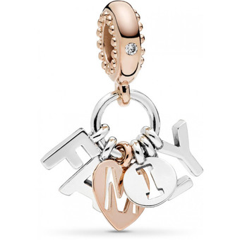 Pandora - Charm Pendant Lettres Family (Famille) Pandora Moments Bicolore - Charms or rose