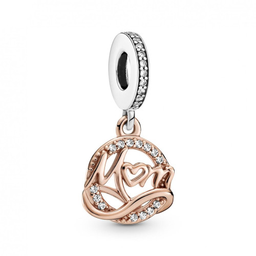 Pandora - Charm Pendant argent et Métal doré à l'or rose fin 585/1000 Mum Pandora People - Charms pandora symbole