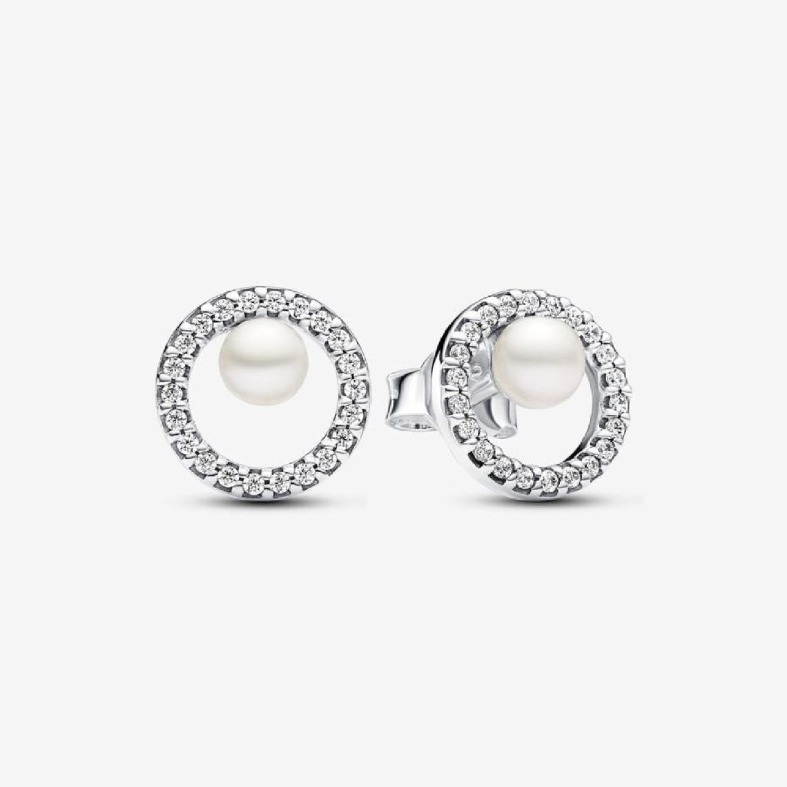 boucles d'oreilles femme argent sterling avec perle blanche et zircone pandora timeless