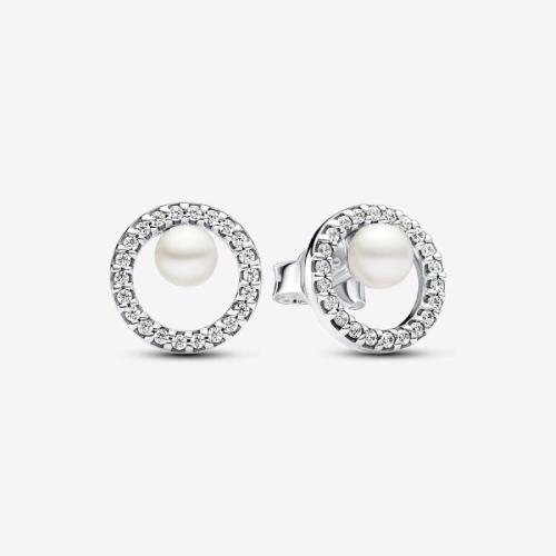 Pandora Boucles d'oreilles femme argent sterling avec perle blanche et zircone Pandora Timeless  293154C01