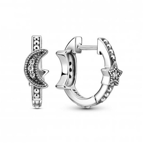 Pandora - Créoles Perlées argent Croissant de Lune & Étoiles Pandora Passions - Charms pandora symbole
