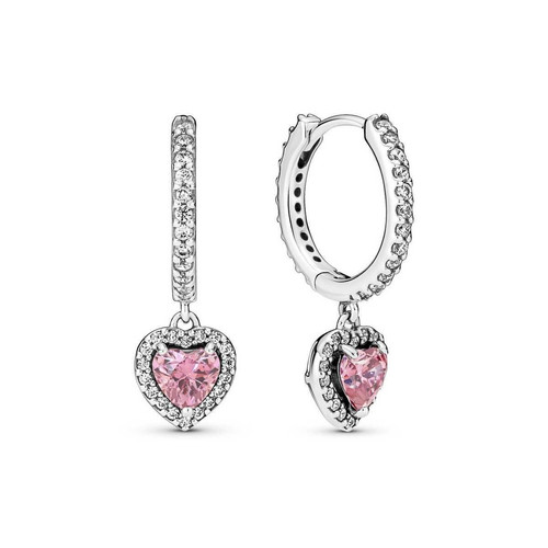 Pandora - Créoles Cœur Halo Scintillant Rose - Pandora Timeless - Bijoux de marque rose