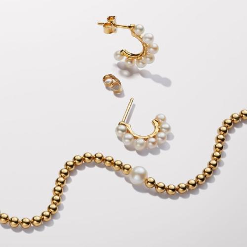 Pandora Créoles femme métal doré à l'or fin avec perles blanches Pandora Timeless Métal doré à l'or fin 585/1000 263179C01
