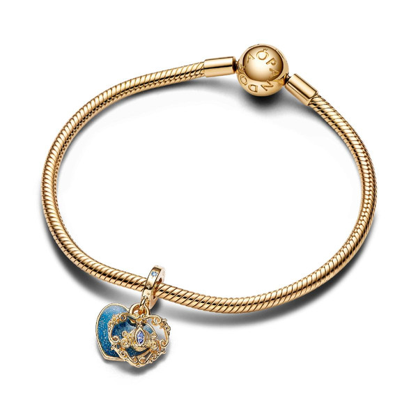 Pandora Charm Pendant Double Disney Carrosse de Cendrillon et Cœur Métal doré à l'or fin 585/1000 763072C01