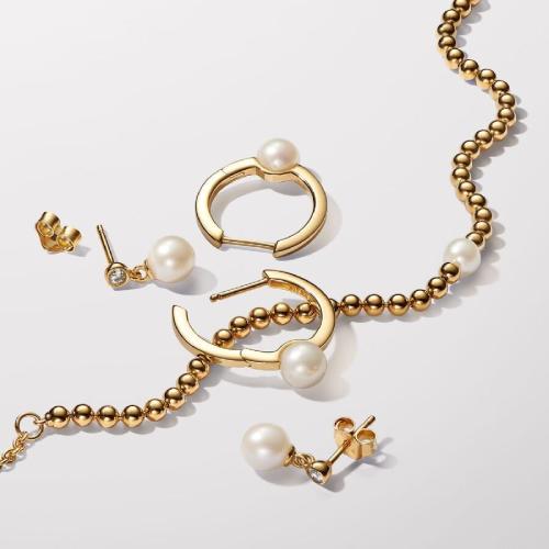 Pandora Boucles d'oreilles femme métal doré à l'or fin avec perle blanche et zircone Pandora Timeless Métal doré à l'or fin 585/1000 263153C01
