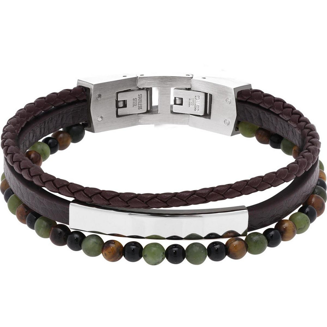 bracelet homme hb6608 en cuir et pierres naturelles rochet