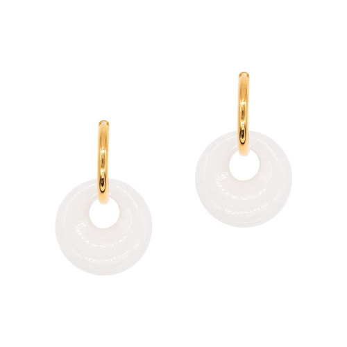 Sloya - Boucles d'oreilles Blima en pierres Jade blanche - Boucle d oreille de marque