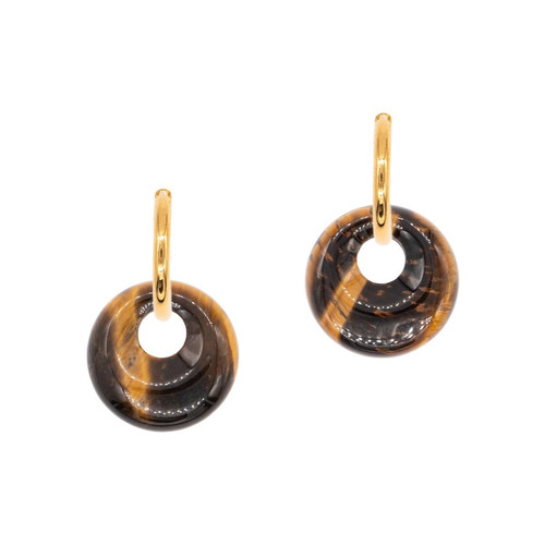 Sloya - Boucles d'oreilles Blima en pierres Oeil de Tigre - Bijoux de marque marron