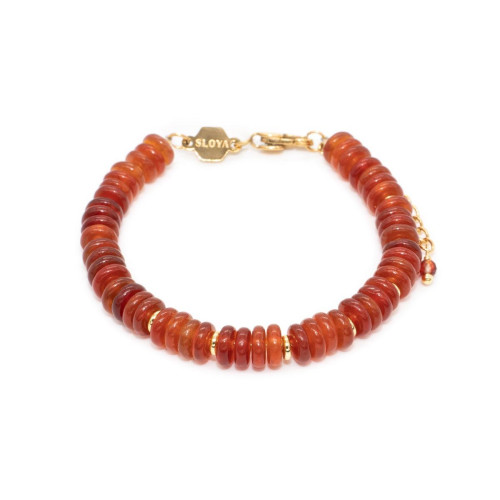 Sloya - Bracelet Blima en pierres Agate rouge - Bijoux acier de marque