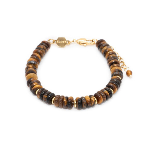 Sloya - Bracelet Blima en pierres Oeil de Tigre - Bijoux de marque marron