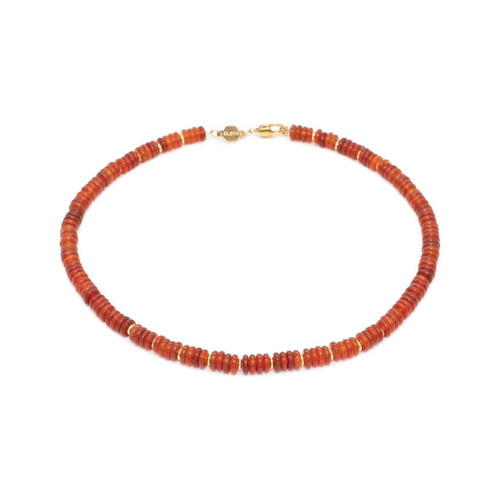 Sloya - Collier Blima en pierres Agate rouge - Bijoux acier de marque