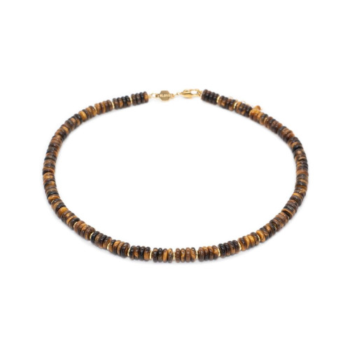 Sloya - Collier Blima en pierres Oeil de Tigre - Bijoux de marque marron