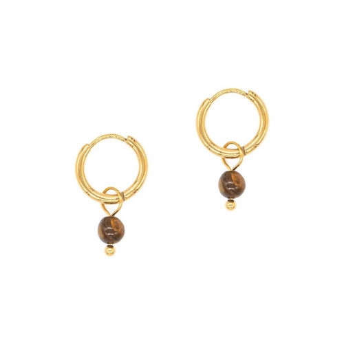 Sloya - Créoles Sloya Serena en pierres Oeil de Tigre - Bijoux de marque marron