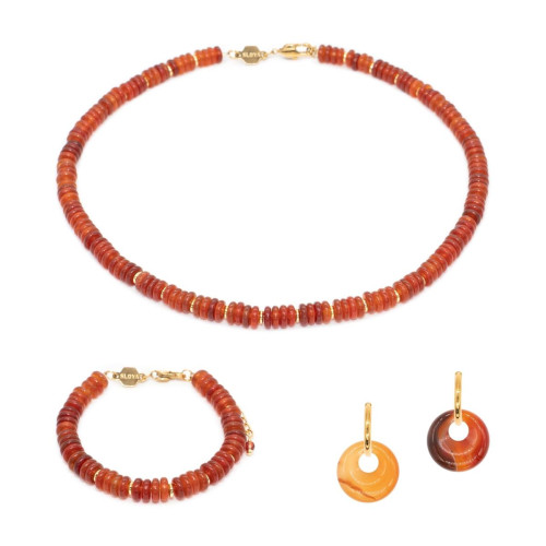 Sloya - Parure Blima en pierres Agate rouge - Bijoux acier de marque