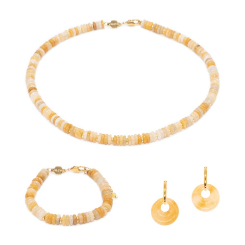 Sloya - Parure Blima en pierres Jade jaune - Bijoux acier de marque