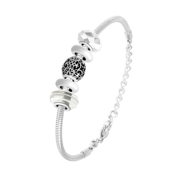 So Charm Bijoux Bracelet Charmes perles blancs et acier SB050+16+43+61+43+129