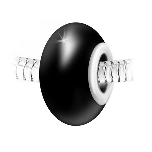 So Charm Bijoux - Charm perle verre nacré noir et acier  - Charms acier