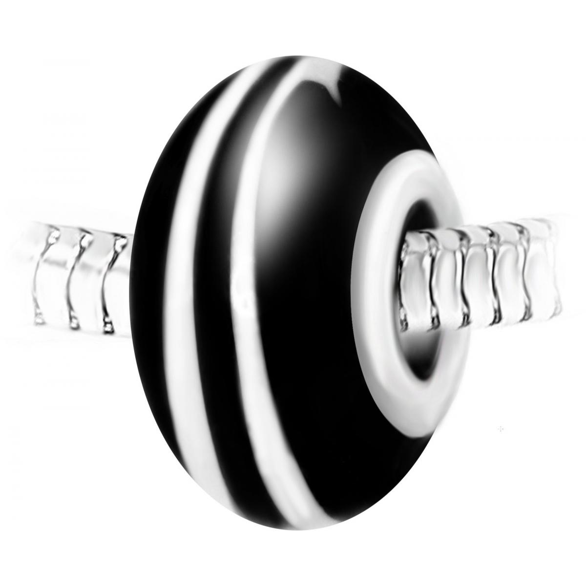 Promo : Charm perle spirale verre noir et blanc décoré main et acier par SC Crystal
