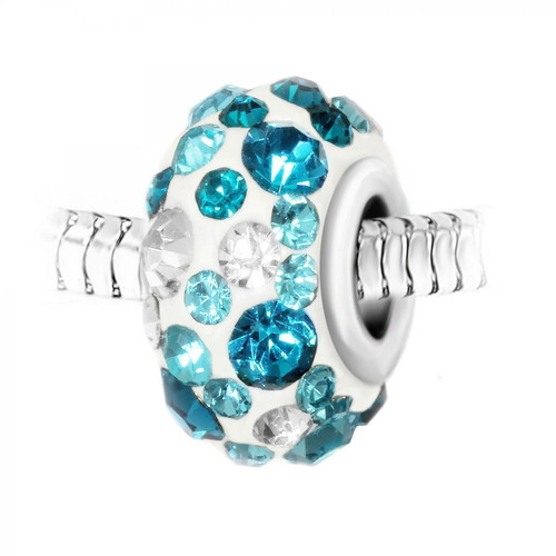 So Charm Bijoux -  Charm perle blanc pavé de cristaux bleus et blancs et acier  - Soldes Lookeor