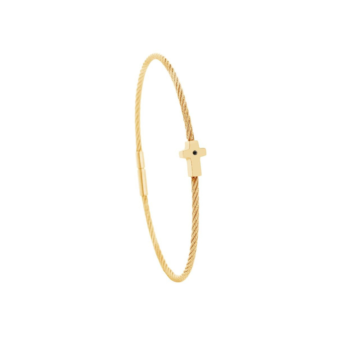 Bracelet acier doré motif croix avec diamant noir 1 mm